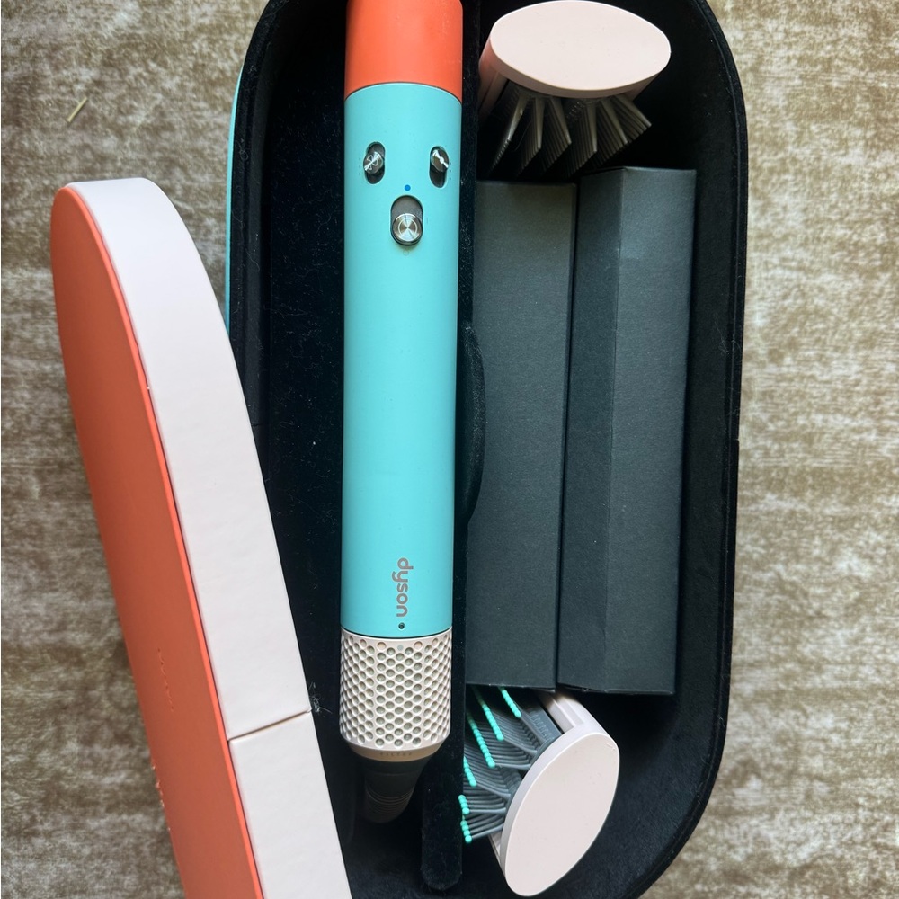 Dyson hair styler in Aqua and Coral with Matching Attachments